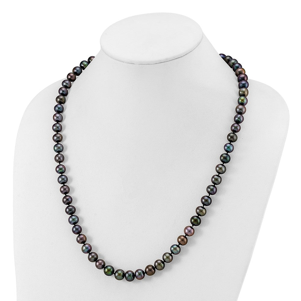 Chisel Stainless Steel Polished 9-10mm Hand Knotted Black Round Freshwater Cultured Pearl 24 inch NecklaceSRN3162-24