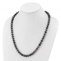 Chisel Stainless Steel Polished 9-10mm Hand Knotted Black Round Freshwater Cultured Pearl 24 inch NecklaceSRN3162-24