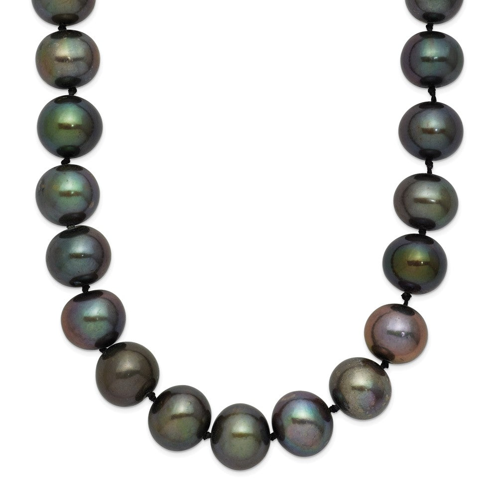 Chisel Stainless Steel Polished 9-10mm Hand Knotted Black Round Freshwater Cultured Pearl 24 inch NecklaceSRN3162-24