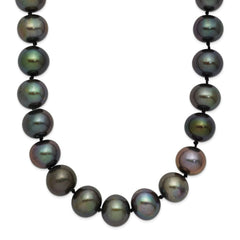 Chisel Stainless Steel Polished 9-10mm Hand Knotted Black Round Freshwater Cultured Pearl 24 inch NecklaceSRN3162-24