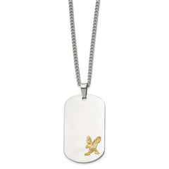 Chisel Stainless Steel Polished with 14K Gold Accent Eagle Dog Tag on a 24 inch Curb Chain NecklaceSRN3163-24