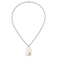 Chisel Stainless Steel Polished with 14K Gold Accent Eagle Dog Tag on a 24 inch Curb Chain NecklaceSRN3163-24