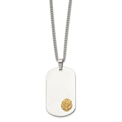 Chisel Stainless Steel Polished with 14K Gold Accent Lion Head Dog Tag on a 24 inch Curb Chain NecklaceSRN3164-24
