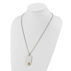 Chisel Stainless Steel Polished with 14K Gold Accent Lion Head Dog Tag on a 24 inch Curb Chain NecklaceSRN3164-24