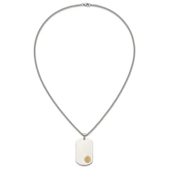 Chisel Stainless Steel Polished with 14K Gold Accent Lion Head Dog Tag on a 24 inch Curb Chain NecklaceSRN3164-24
