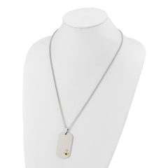 Chisel Stainless Steel Polished with Diamond-cut 14K Gold Accent Anchor with Black Enameled Dog Tag on a 24 inch Curb Chain NecklaceSRN3165-24