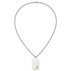 Chisel Stainless Steel Polished with Diamond-cut 14K Gold Accent Anchor with Black Enameled Dog Tag on a 24 inch Curb Chain NecklaceSRN3165-24