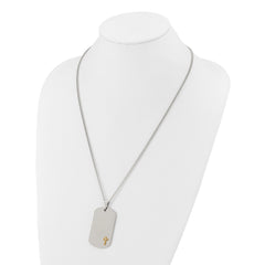 Chisel Stainless Steel Polished with 14K Gold Accent and .02 ct. Diamond Cross Dog Tag on a 24 inch Curb Chain NecklaceSRN3166-24