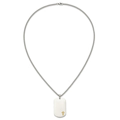 Chisel Stainless Steel Polished with 14K Gold Accent and .02 ct. Diamond Cross Dog Tag on a 24 inch Curb Chain NecklaceSRN3166-24