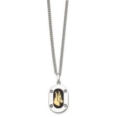 Chisel Stainless Steel Polished with 14K Gold Accent Horse Head with Black Enameled Pendant on a 24 inch Cable NecklaceSRN3170-24
