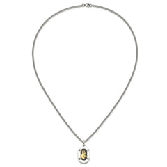 Chisel Stainless Steel Polished with 14K Gold Accent Horse Head with Black Enameled Pendant on a 24 inch Cable NecklaceSRN3170-24