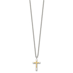 Chisel Stainless Steel Polished with 14K Gold Accent Small Cross Pendant on an 18 inch Cable Chain NecklaceSRN3179-18