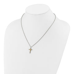 Chisel Stainless Steel Polished with 14K Gold Accent Small Cross Pendant on an 18 inch Cable Chain NecklaceSRN3179-18