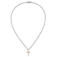 Chisel Stainless Steel Polished with 14K Gold Accent Small Cross Pendant on an 18 inch Cable Chain NecklaceSRN3179-18