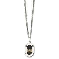 Chisel Stainless Steel Polished with 14K Gold Accent and 1pt Diamond DAD Black Enameled Pendant on a 24 inch Curb Chain NecklaceSRN3181-24