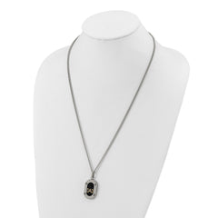 Chisel Stainless Steel Polished with 14K Gold Accent and 1pt Diamond DAD Black Enameled Pendant on a 24 inch Curb Chain NecklaceSRN3181-24