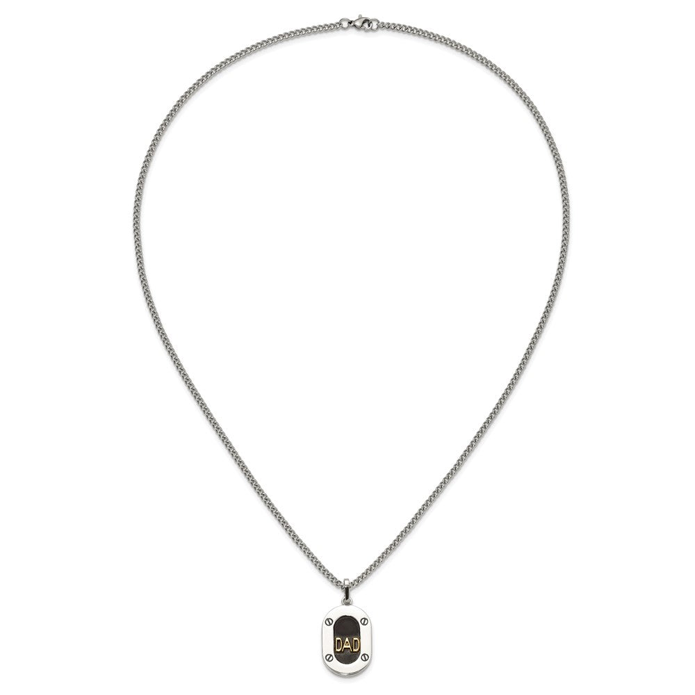 Chisel Stainless Steel Polished with 14K Gold Accent and 1pt Diamond DAD Black Enameled Pendant on a 24 inch Curb Chain NecklaceSRN3181-24