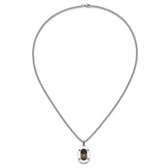 Chisel Stainless Steel Polished with 14K Gold Accent and 1pt Diamond DAD Black Enameled Pendant on a 24 inch Curb Chain NecklaceSRN3181-24