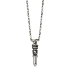 Chisel Stainless Steel Antiqued and Polished Bullet with Crown Pendant on a 24 inch Cable Chain NecklaceSRN3193-24
