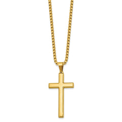 Chisel Stainless Steel Polished Yellow IP-plated Cross Pendant on a 24 inch Box Chain NecklaceSRN3195-24