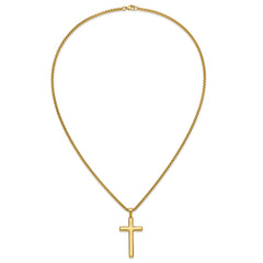 Chisel Stainless Steel Polished Yellow IP-plated Cross Pendant on a 24 inch Box Chain NecklaceSRN3195-24