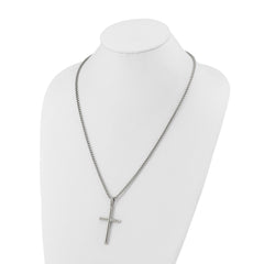 Chisel Stainless Steel Polished Cross Pendant on a 24 inch Box Chain NecklaceSRN3197-24