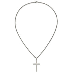 Chisel Stainless Steel Polished Cross Pendant on a 24 inch Box Chain NecklaceSRN3197-24