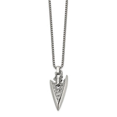 Chisel Stainless Steel Antiqued and Polished Arrowhead Pendant on a 24 inch Box Chain NecklaceSRN3199-24