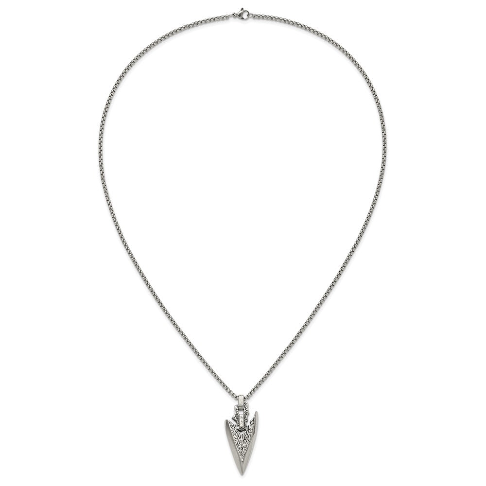 Chisel Stainless Steel Antiqued and Polished Arrowhead Pendant on a 24 inch Box Chain NecklaceSRN3199-24