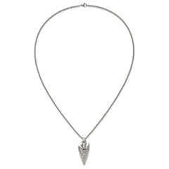 Chisel Stainless Steel Antiqued and Polished Arrowhead Pendant on a 24 inch Box Chain NecklaceSRN3199-24