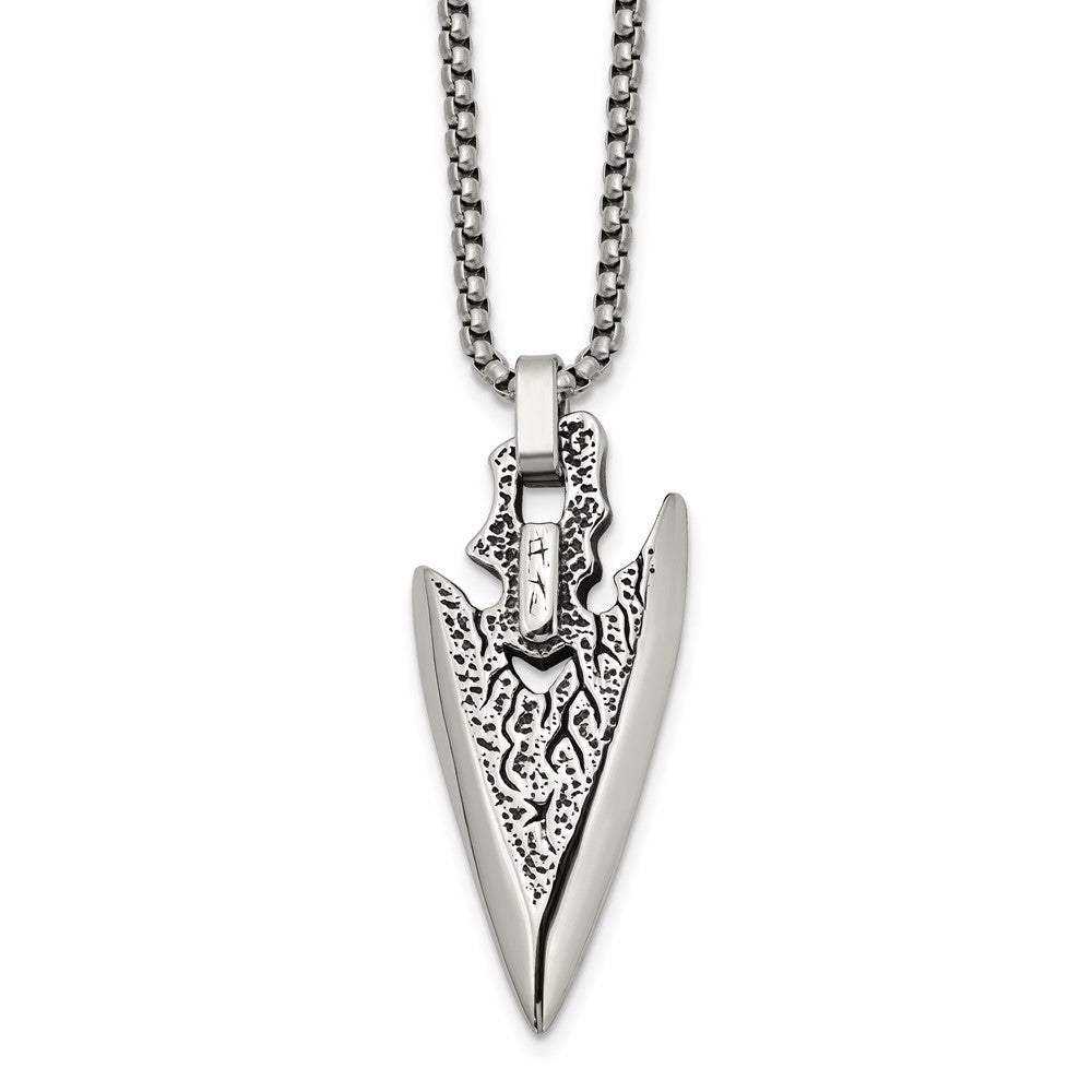 Chisel Stainless Steel Antiqued and Polished Arrowhead Pendant on a 24 inch Box Chain NecklaceSRN3199-24
