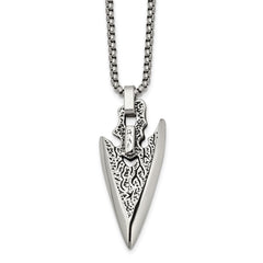 Chisel Stainless Steel Antiqued and Polished Arrowhead Pendant on a 24 inch Box Chain NecklaceSRN3199-24