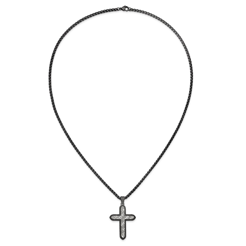 Chisel Stainless Steel Brushed and Textured Gun Metal IP-plated Cross on a 24 inch Wheat Chain NecklaceSRN3201-24