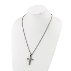 Chisel Stainless Steel Antiqued and Polished Cross Pendant on a 24 inch Wheat Chain NecklaceSRN3203-24