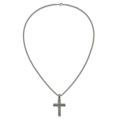Chisel Stainless Steel Antiqued and Polished Cross Pendant on a 24 inch Wheat Chain NecklaceSRN3203-24
