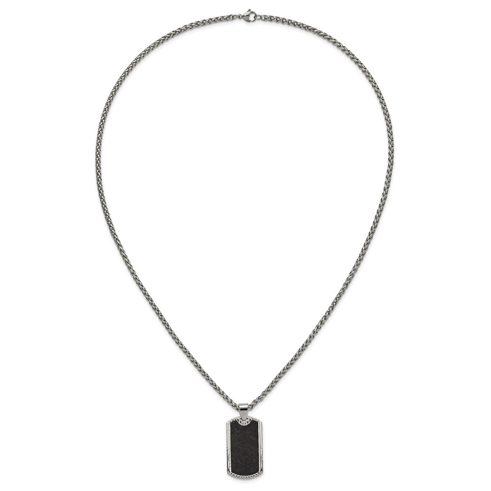 Chisel Stainless Steel Polished with Black Carbon Fiber Inlay Dog Tag on a 24 inch Wheat Chain NecklaceSRN3204-24