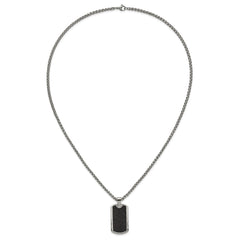 Chisel Stainless Steel Polished with Black Carbon Fiber Inlay Dog Tag on a 24 inch Wheat Chain NecklaceSRN3204-24