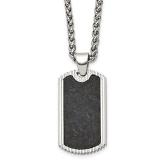 Chisel Stainless Steel Polished with Black Carbon Fiber Inlay Dog Tag on a 24 inch Wheat Chain NecklaceSRN3204-24