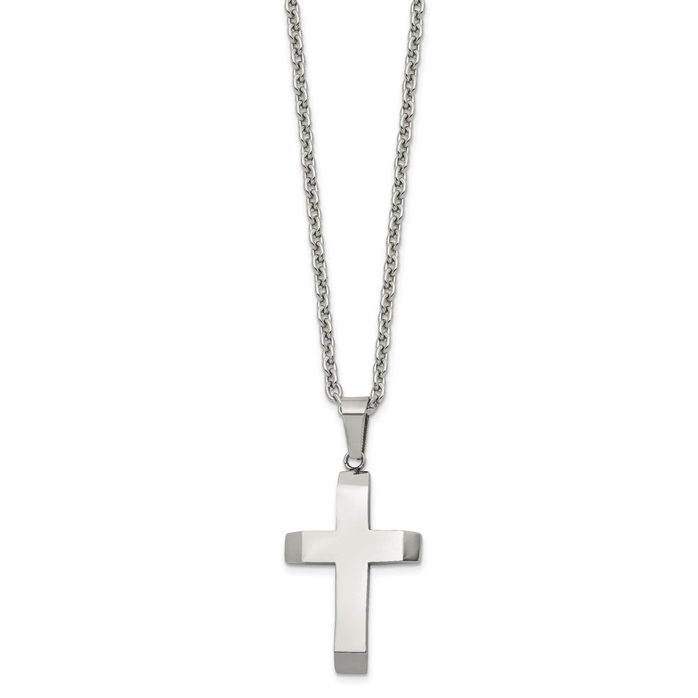 Chisel Stainless Steel Polished Cross Pendant on a 24 inch Cable Chain NecklaceSRN3206-24