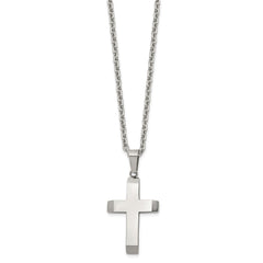 Chisel Stainless Steel Polished Cross Pendant on a 24 inch Cable Chain NecklaceSRN3206-24