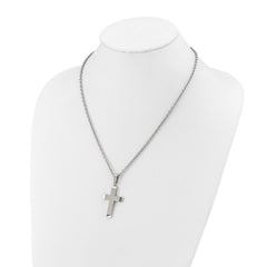 Chisel Stainless Steel Polished Cross Pendant on a 24 inch Cable Chain NecklaceSRN3206-24