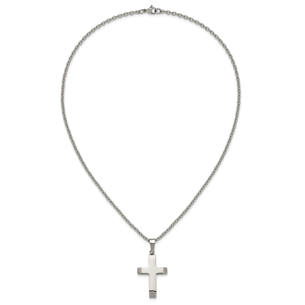 Chisel Stainless Steel Polished Cross Pendant on a 24 inch Cable Chain NecklaceSRN3206-24