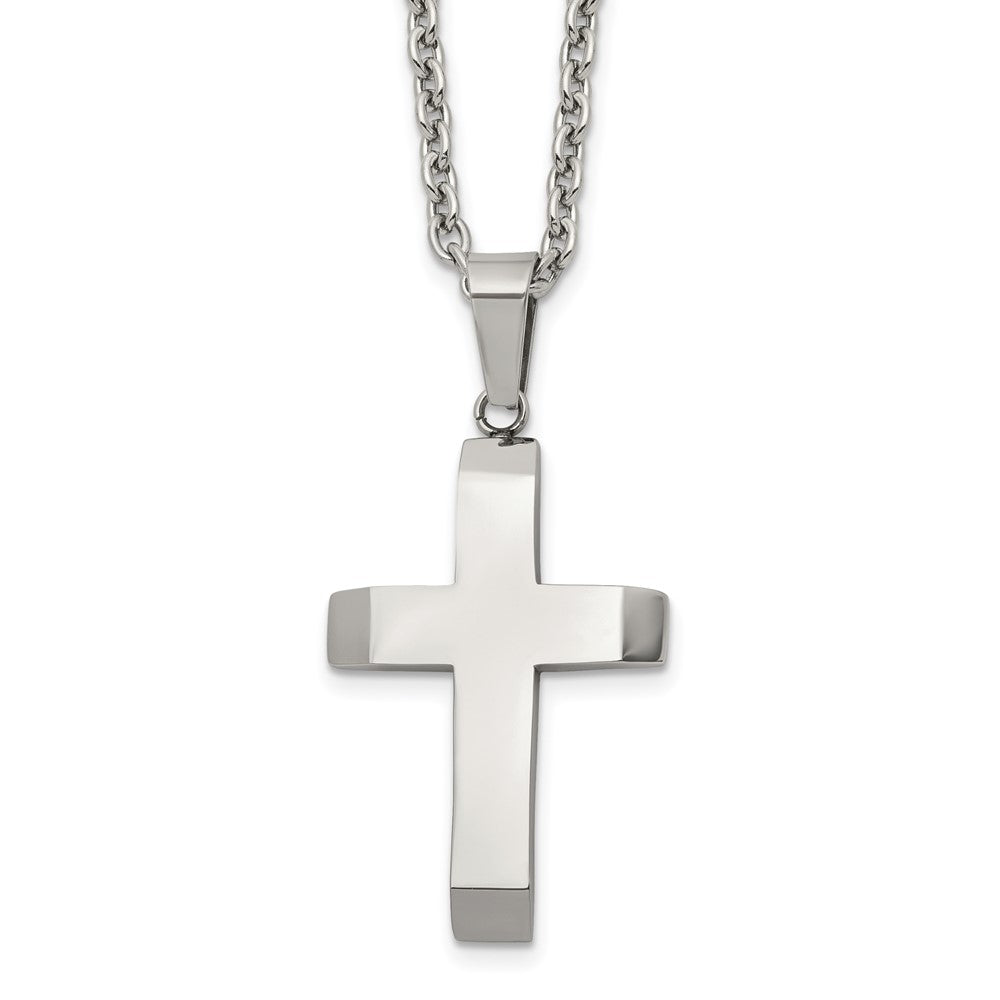 Chisel Stainless Steel Polished Cross Pendant on a 24 inch Cable Chain NecklaceSRN3206-24