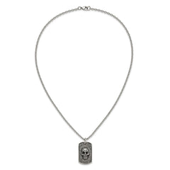 Chisel Stainless Steel Antiqued and Polished Skull Dog Tag on a 24 inch Cable Chain NecklaceSRN3208-24