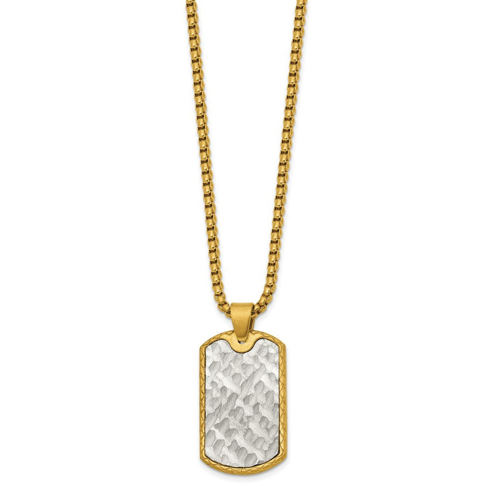 Chisel Stainless Steel Brushed and Textured Yellow IP-plated Dog Tag on a 24 inch Box Chain NecklaceSRN3211-24