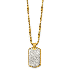 Chisel Stainless Steel Brushed and Textured Yellow IP-plated Dog Tag on a 24 inch Box Chain NecklaceSRN3211-24