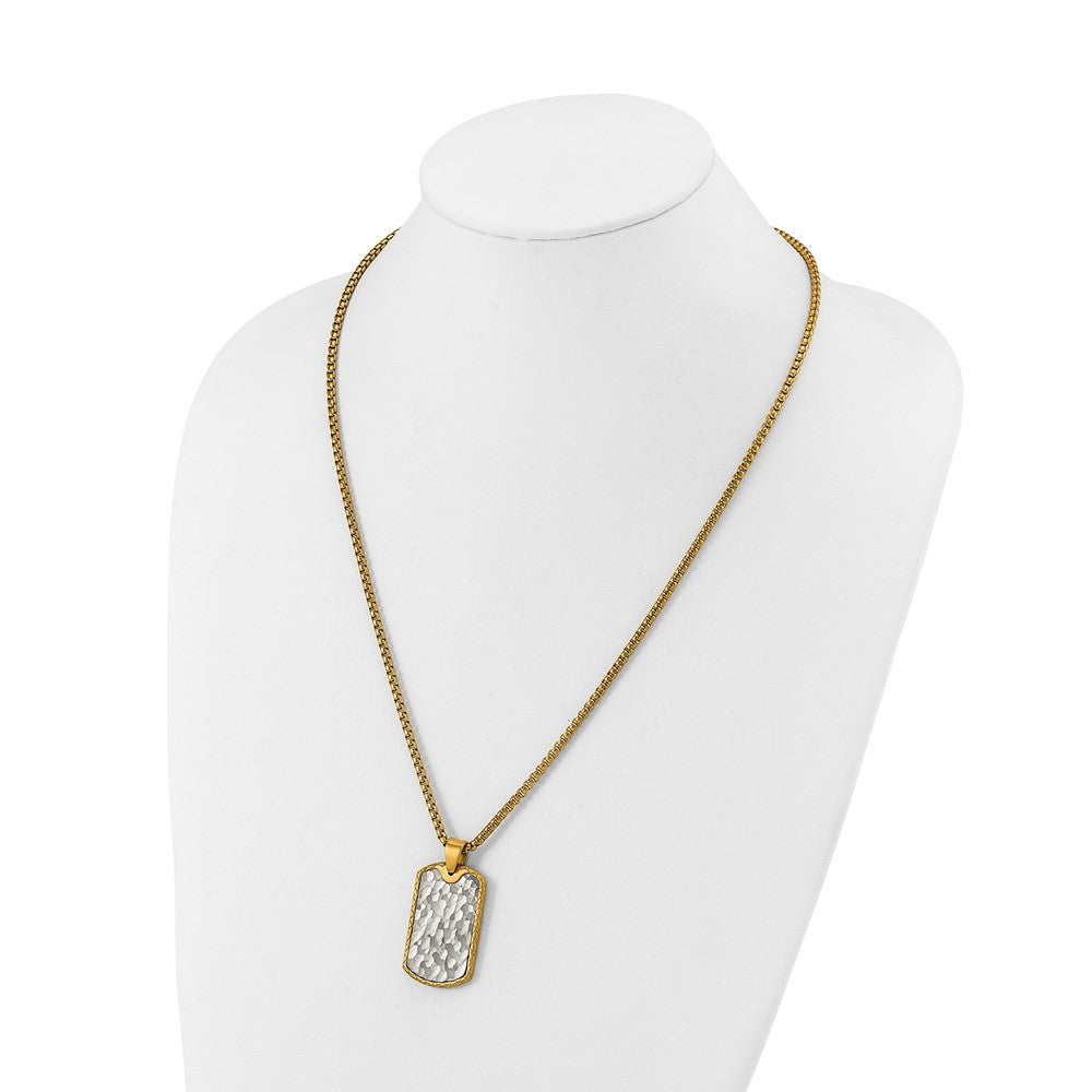 Chisel Stainless Steel Brushed and Textured Yellow IP-plated Dog Tag on a 24 inch Box Chain NecklaceSRN3211-24