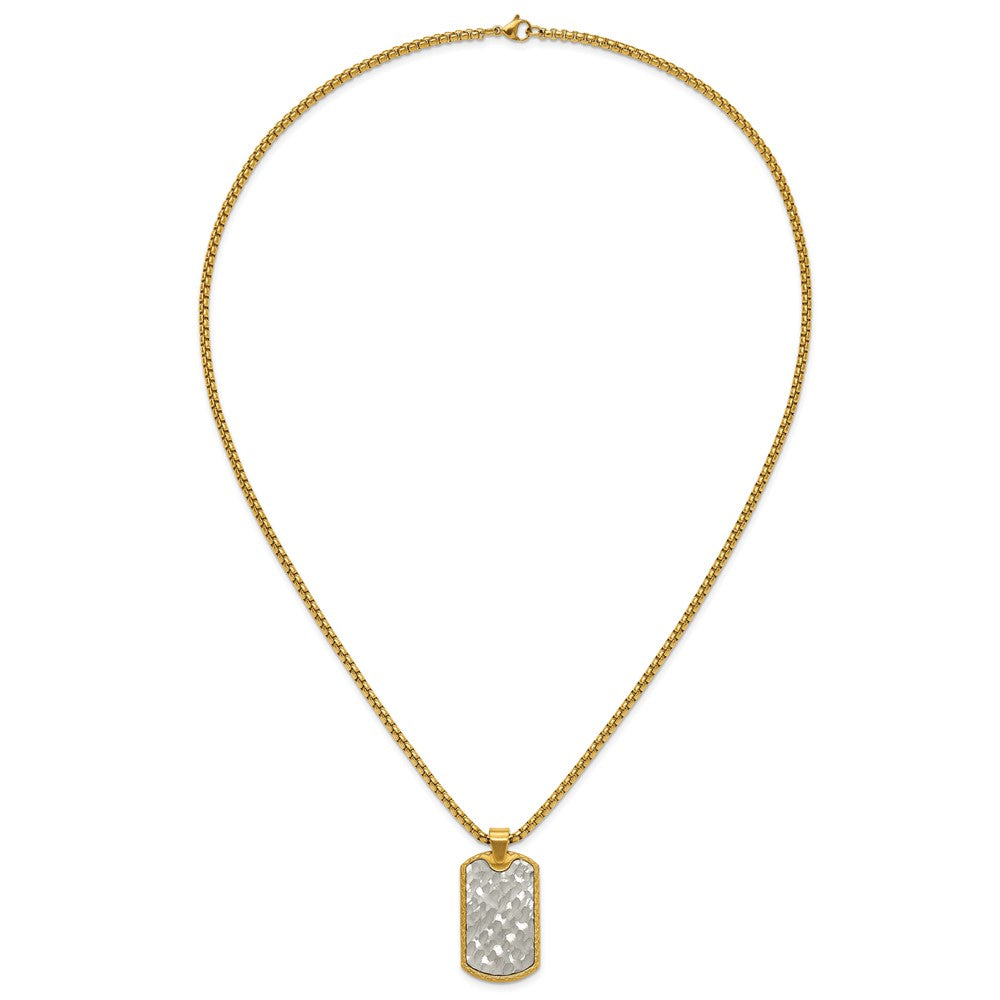 Chisel Stainless Steel Brushed and Textured Yellow IP-plated Dog Tag on a 24 inch Box Chain NecklaceSRN3211-24