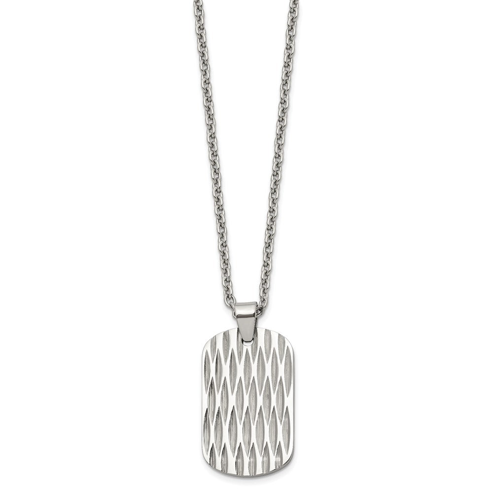 Chisel Stainless Steel Polished Diamond-cut Dog Tag on a 24 inch Cable Chain NecklaceSRN3212-24