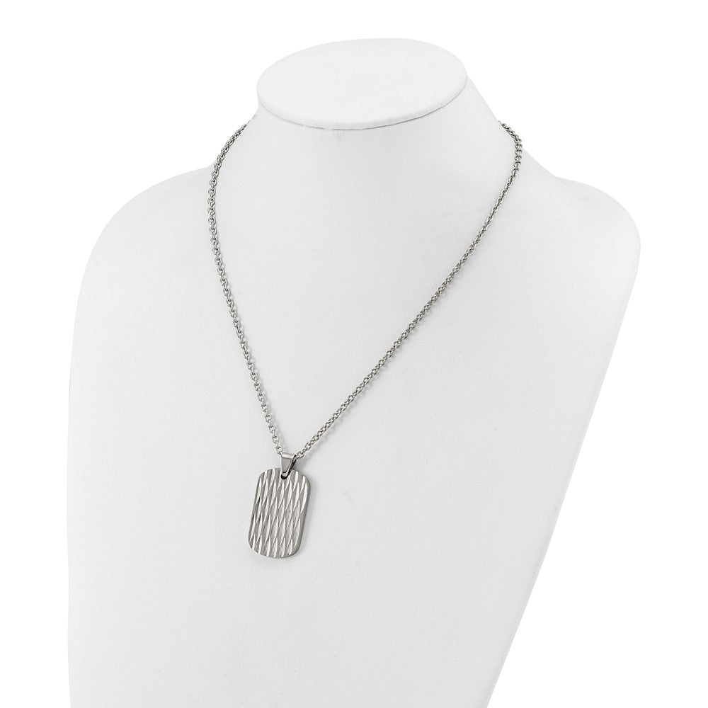Chisel Stainless Steel Polished Diamond-cut Dog Tag on a 24 inch Cable Chain NecklaceSRN3212-24